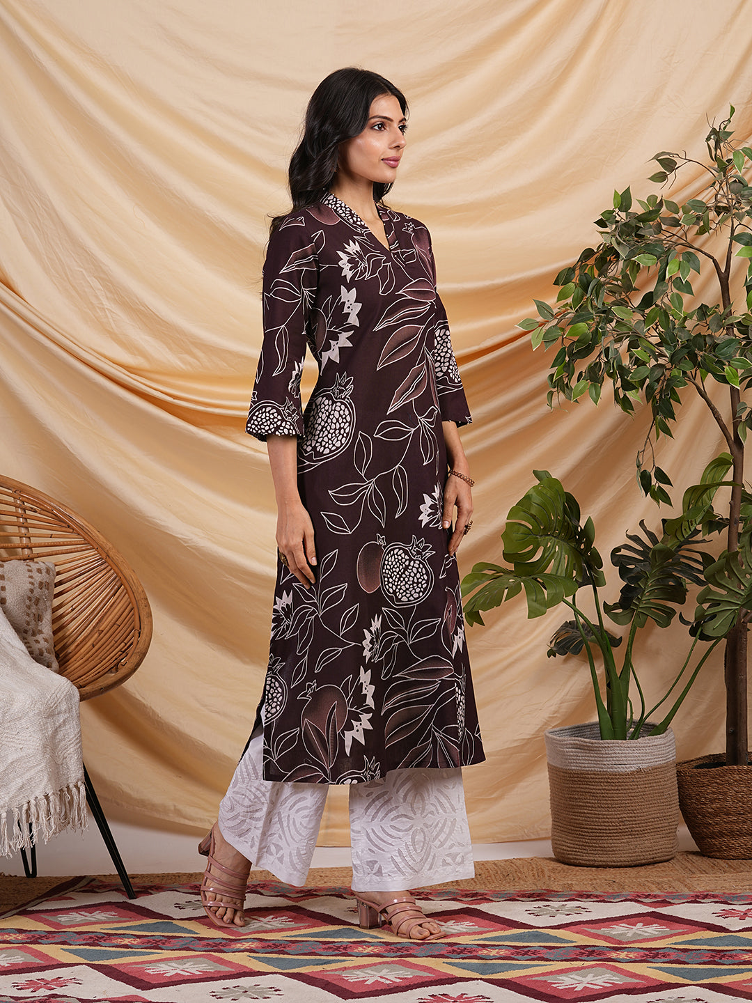 Flared bold printed flex kurta with bead works and pocket