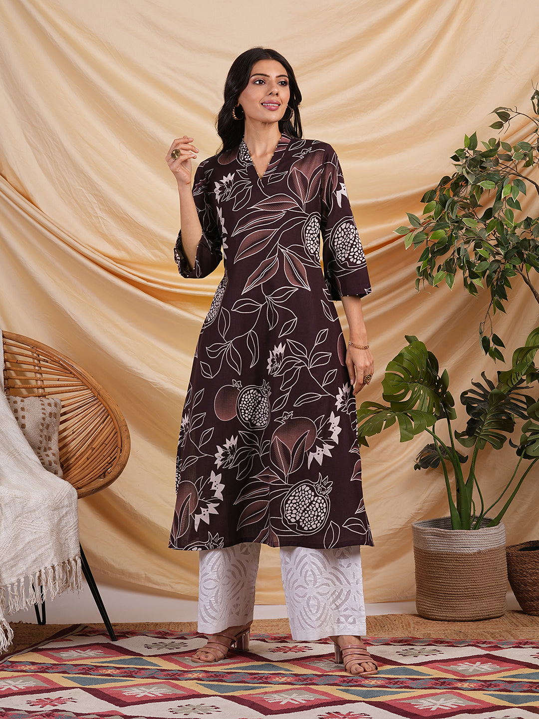 Flared bold printed flex kurta with bead works and pocket