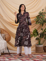 Flared bold printed flex kurta with bead works and pocket