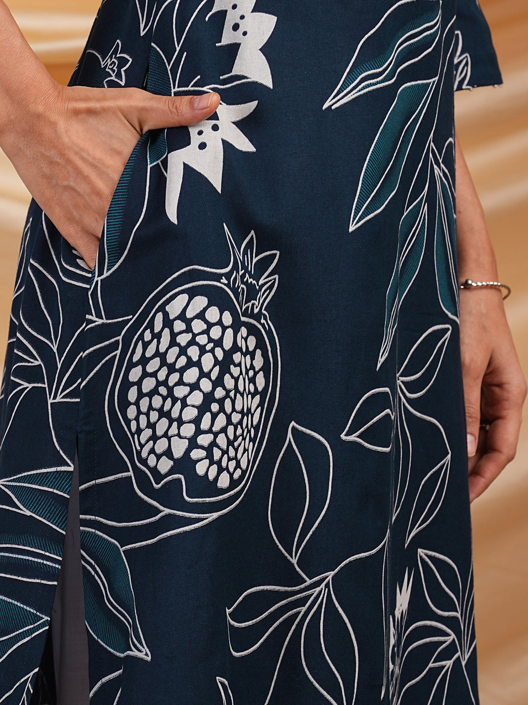 Flared bold printed flex kurta with bead works and pocket