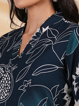 Flared bold printed flex kurta with bead works and pocket