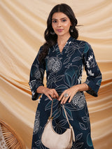 Flared bold printed flex kurta with bead works and pocket