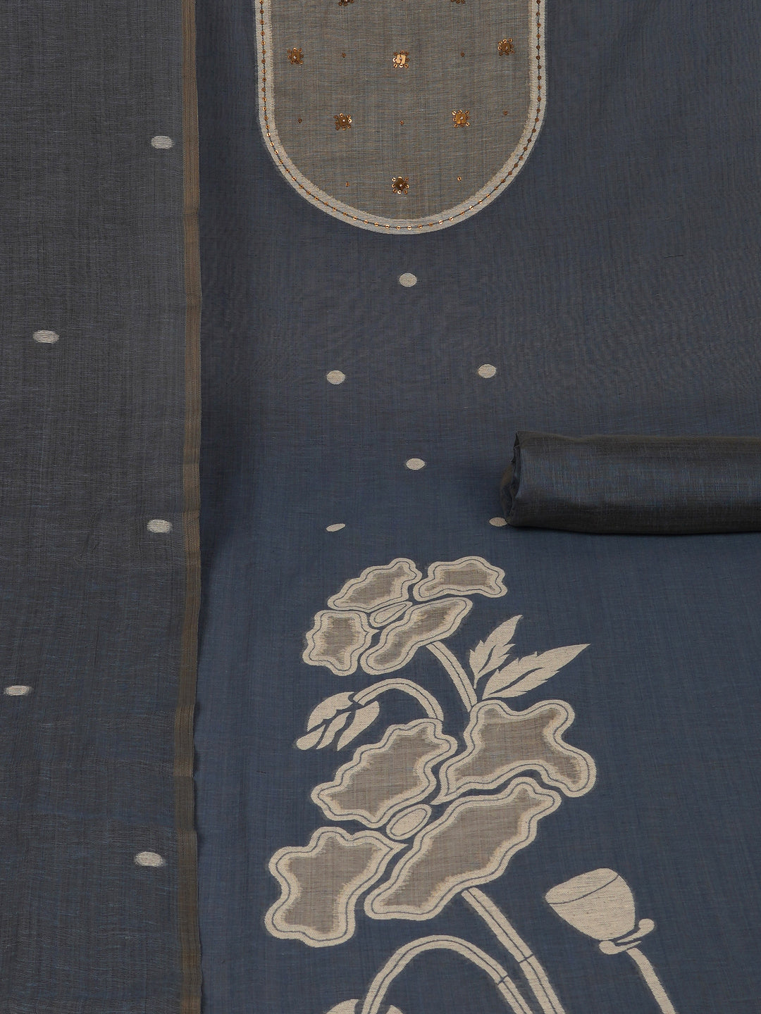 TASYA - Unstitched suit set with floral woven dupatta and woven yoke with delicate tikka work