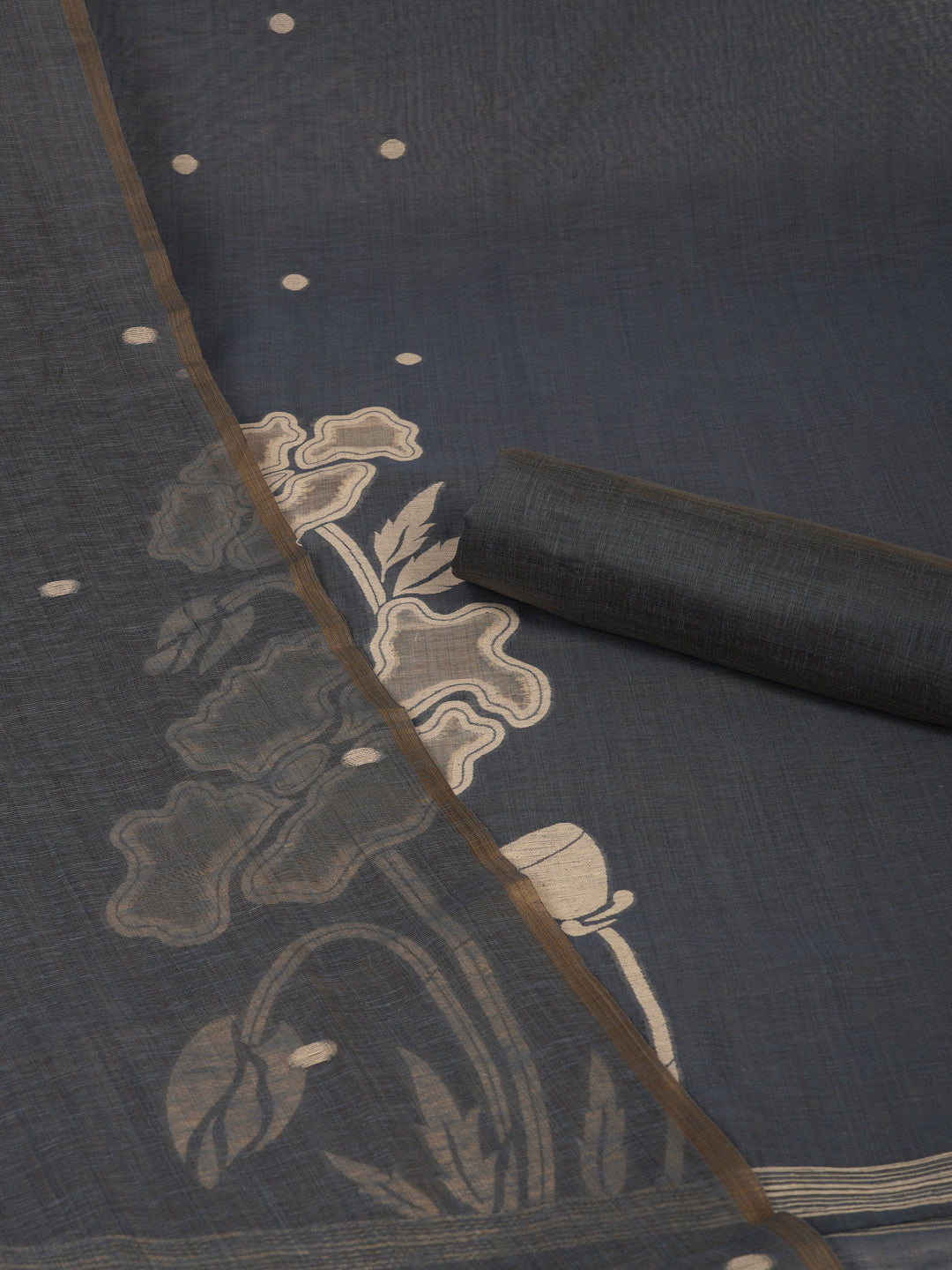 TASYA - Unstitched suit set with floral woven dupatta and woven yoke with delicate tikka work