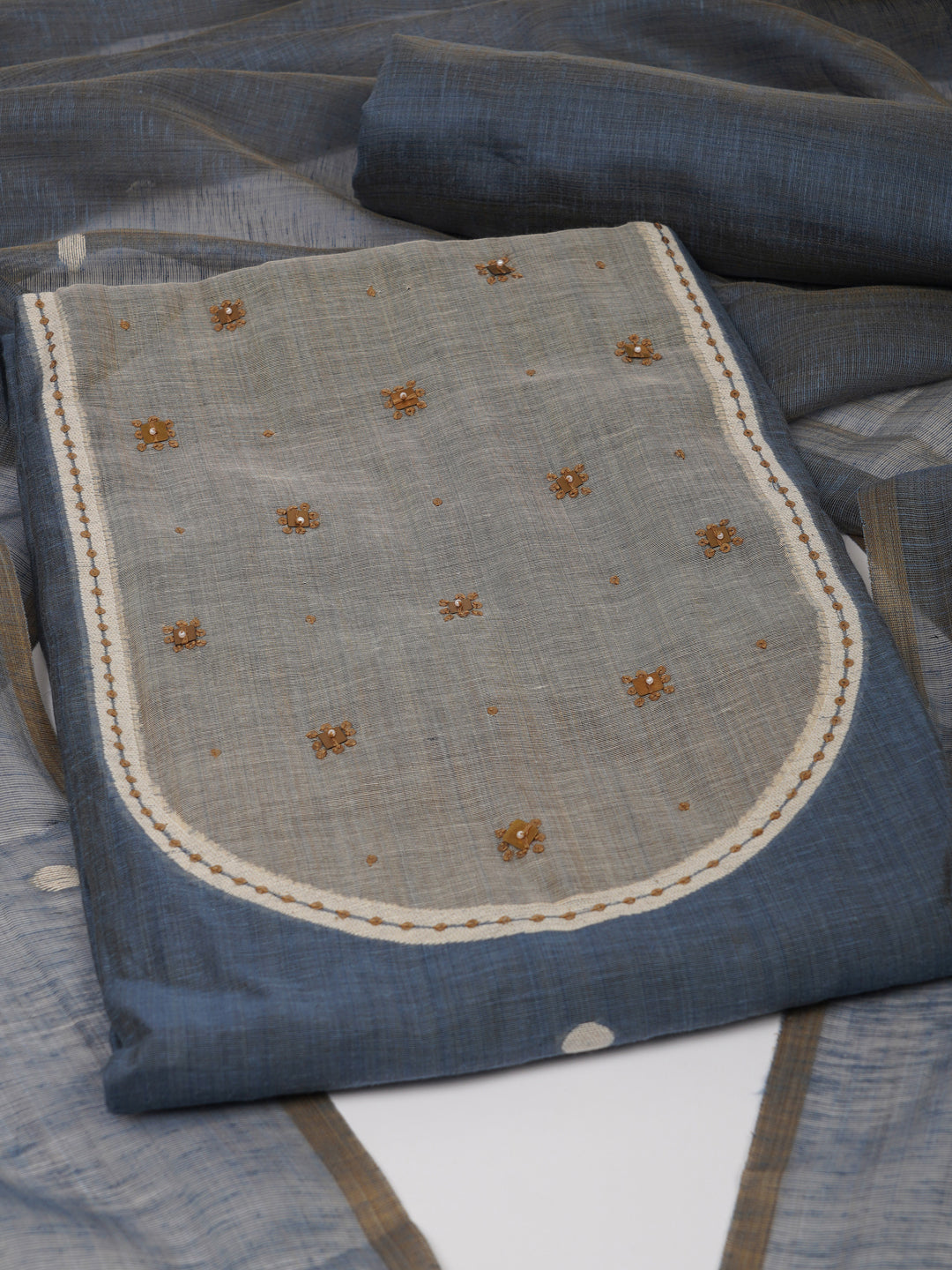 TASYA - Unstitched suit set with floral woven dupatta and woven yoke with delicate tikka work