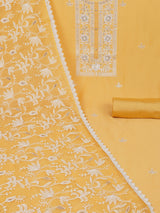 Party Edit- Unstitched suits set is elevated with delicate white thread embroidery and organza dupatta