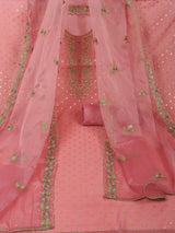 Party Edit- The unstitched dobby chanderi suit set features colourful resham and golden dori embroidery