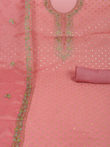 Party Edit- The unstitched dobby chanderi suit set features colourful resham and golden dori embroidery