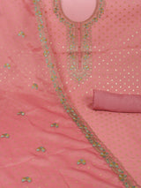 Party Edit- The unstitched dobby chanderi suit set features colourful resham and golden dori embroidery