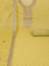 Party Edit- The unstitched dobby chanderi suit set features colourful resham and golden dori embroidery