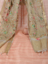 Party Edit- Kota doria unstitched suit set comes with an embroidered chanderi crushed dupatta