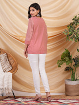 Flared printed cotton top with button detailing