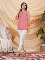 Flared printed cotton top with button detailing