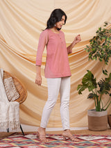 Flared printed cotton top with button detailing