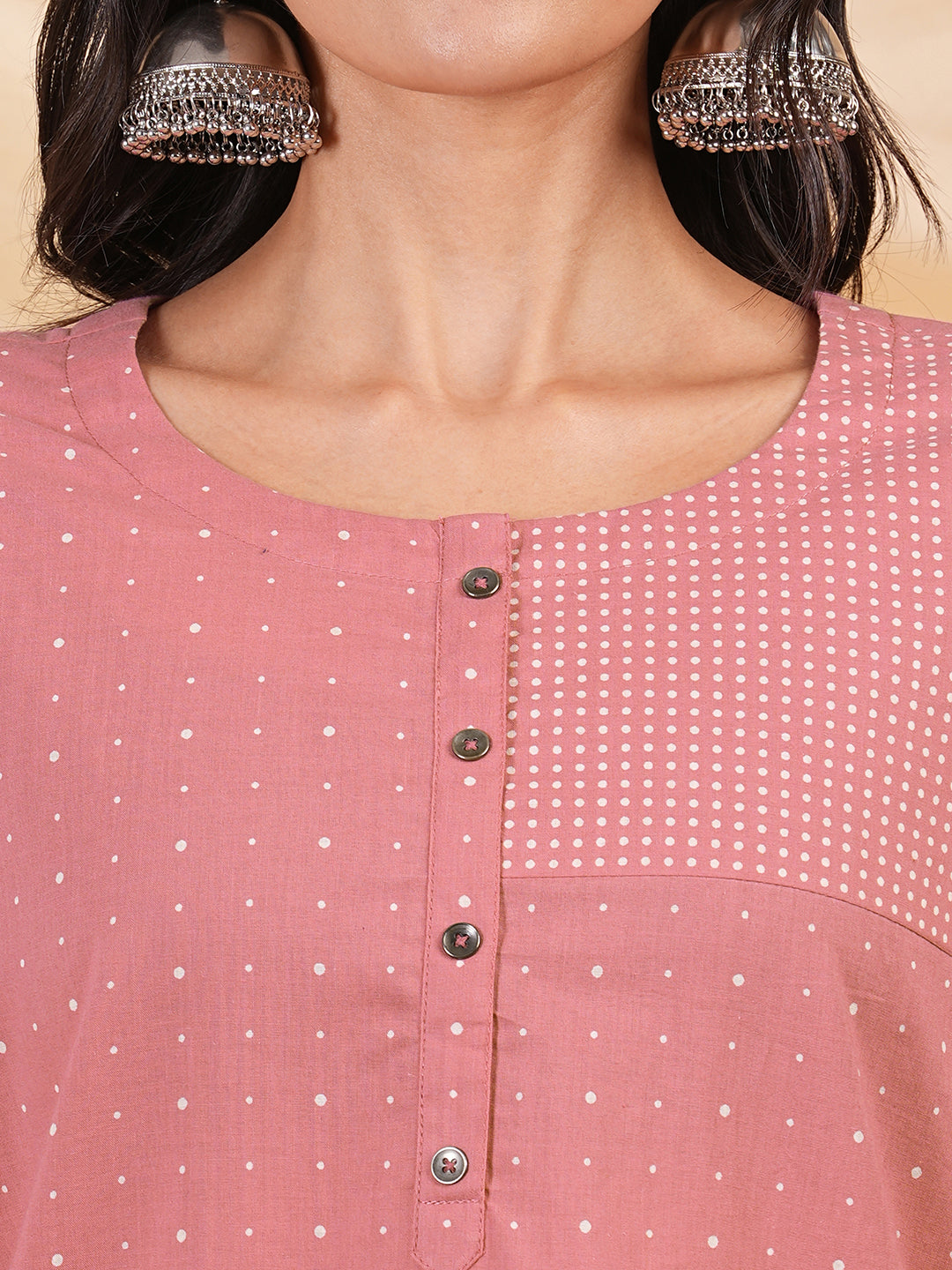 Flared printed cotton top with button detailing
