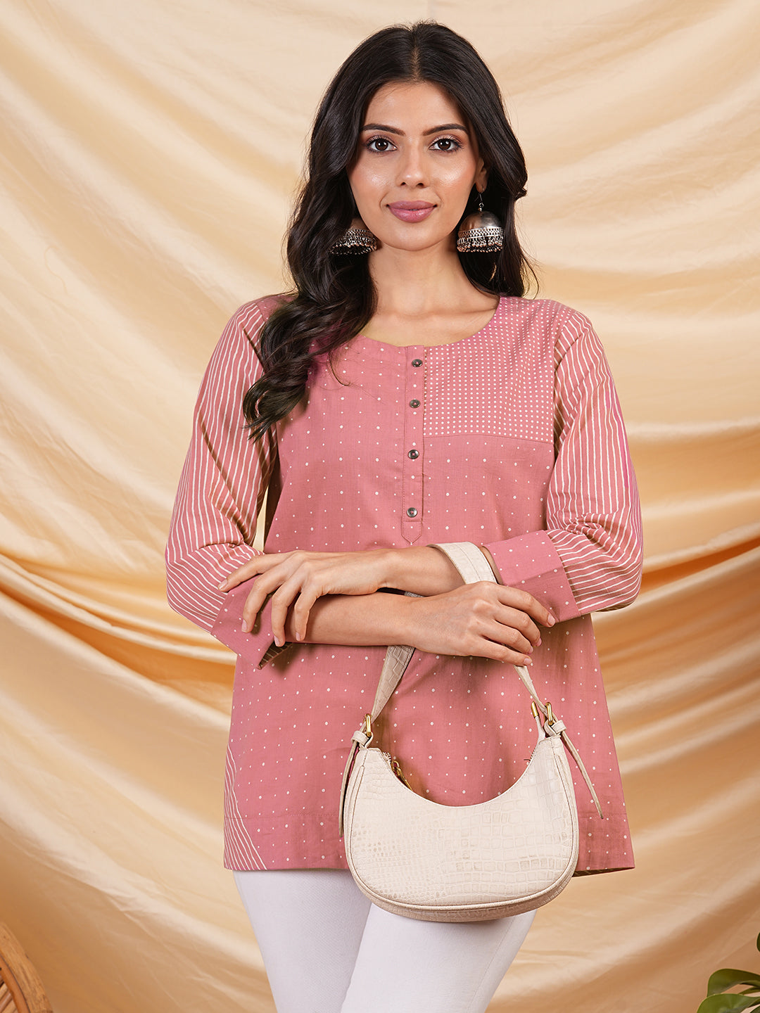 Flared printed cotton top with button detailing