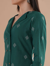 A co-Ord set with a lapel collar top with loop detailing on the sleeves paired with solid palazzos