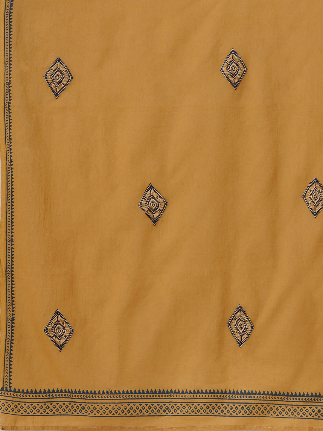 Forest green straight fit kurta suit set crafted with self dobby cotton fabric paired with geometric print bottom and applique dupatta.