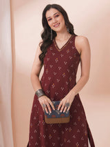 A-Line V-neck kurta in printed cotton flex with hand embroidery.