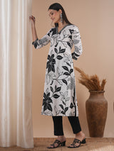Pocketed cotton flex kurta with hand block print and handwork