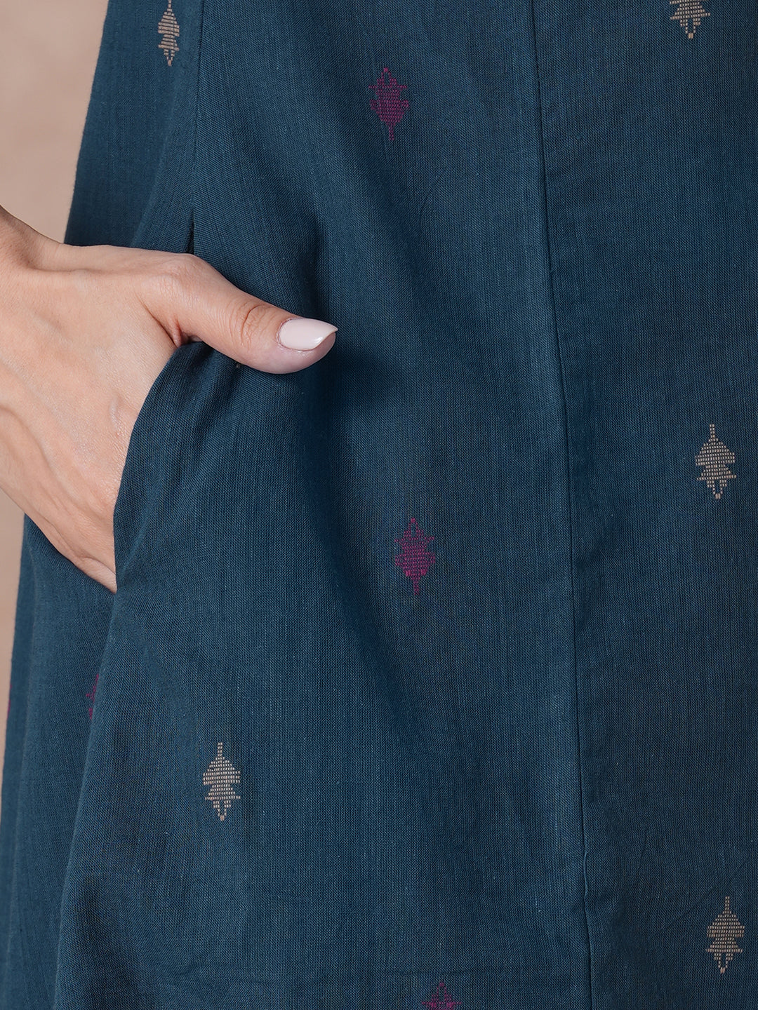 A-Line Kurta in Cotton Dobby Fabric with Couching Line Work and Embroidery