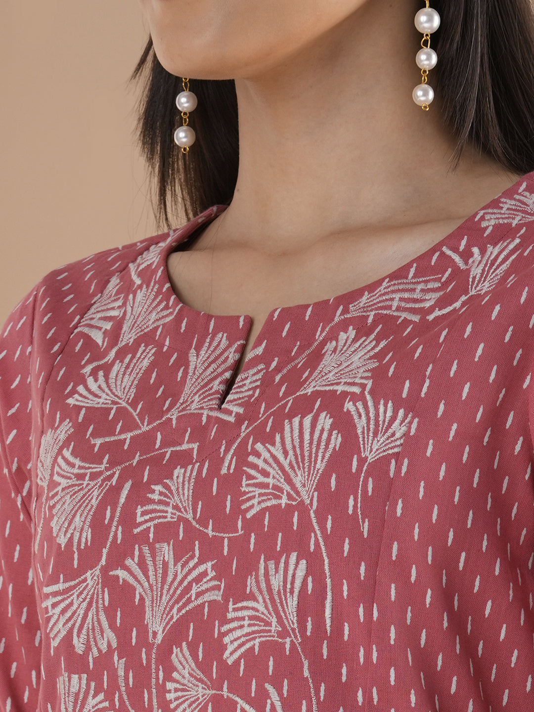 Cotton Straight Fit Printed Flex Kurta with Embroidered Yoke and Cuff Accents