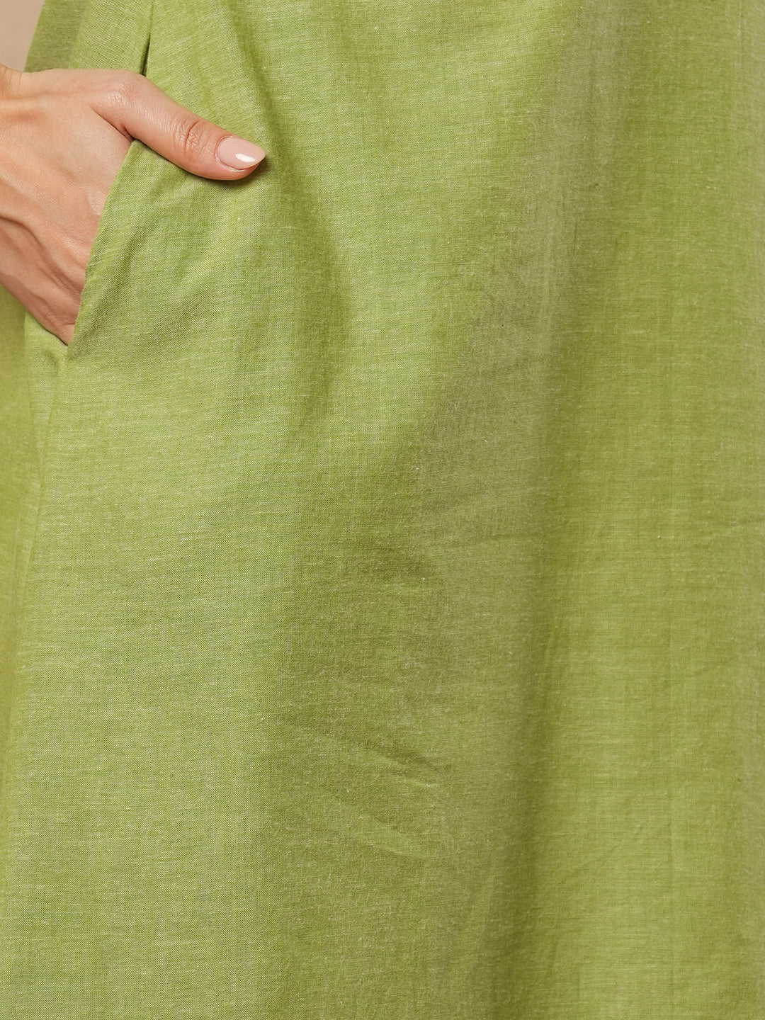 A-line kurta with cutwork embroidery neckline and sleeves and metered stripe yoke.