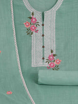 3-piece solid suit set featuring delicate embroidery , paired with a solid bottom and a printed dupatta.(Blue)