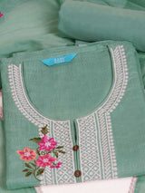 3-piece solid suit set featuring delicate embroidery , paired with a solid bottom and a printed dupatta.(Blue)
