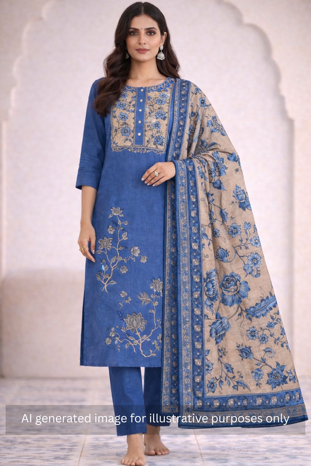 Digitally printed art silk unstitched suit Set with Zardosi Work.