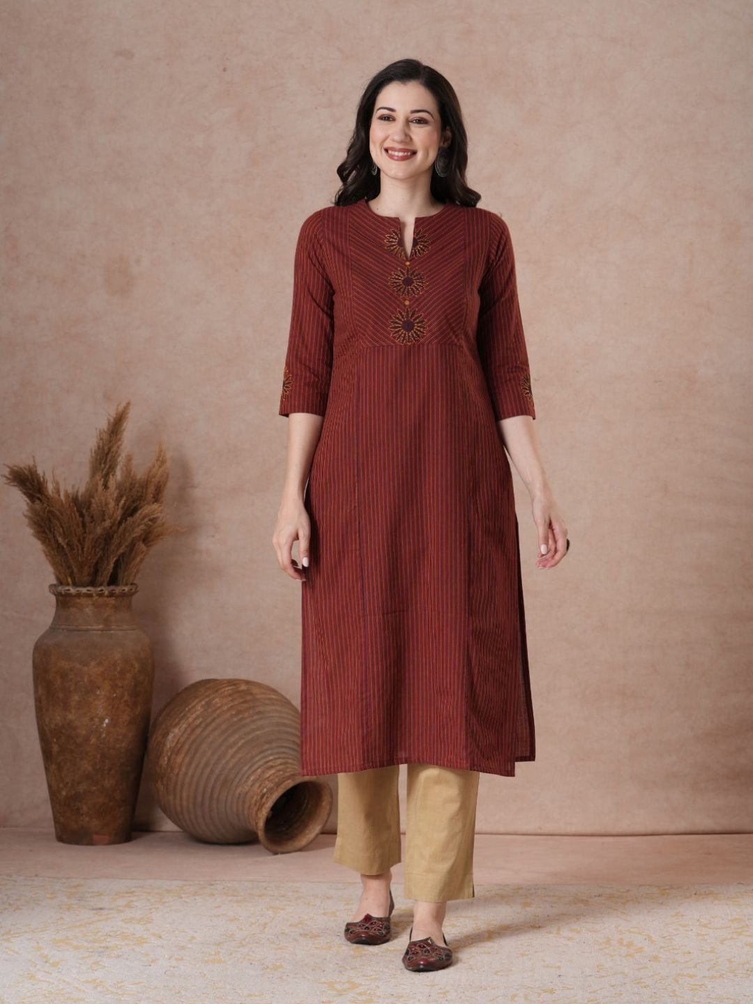 Straight Fit Cotton Plain Ankle Length Half Elasticated Pant with Inside Drawstring.(Beige)