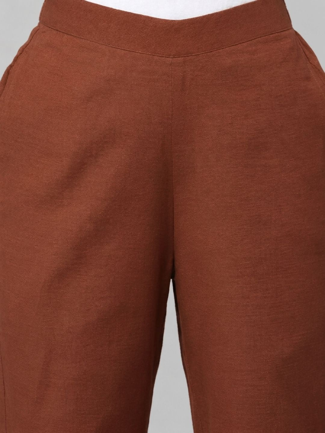 Straight Fit Cotton Plain Ankle Length Half Elasticated Palazzo with Inside Drawstring.(Rust)