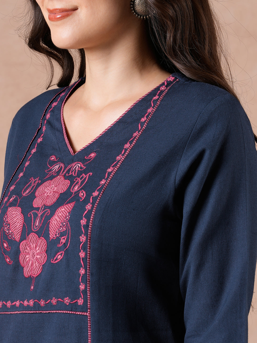 Straight Fit Flex Suit Set with Embroidery Detailing, Printed Palazzo & Dupatta.