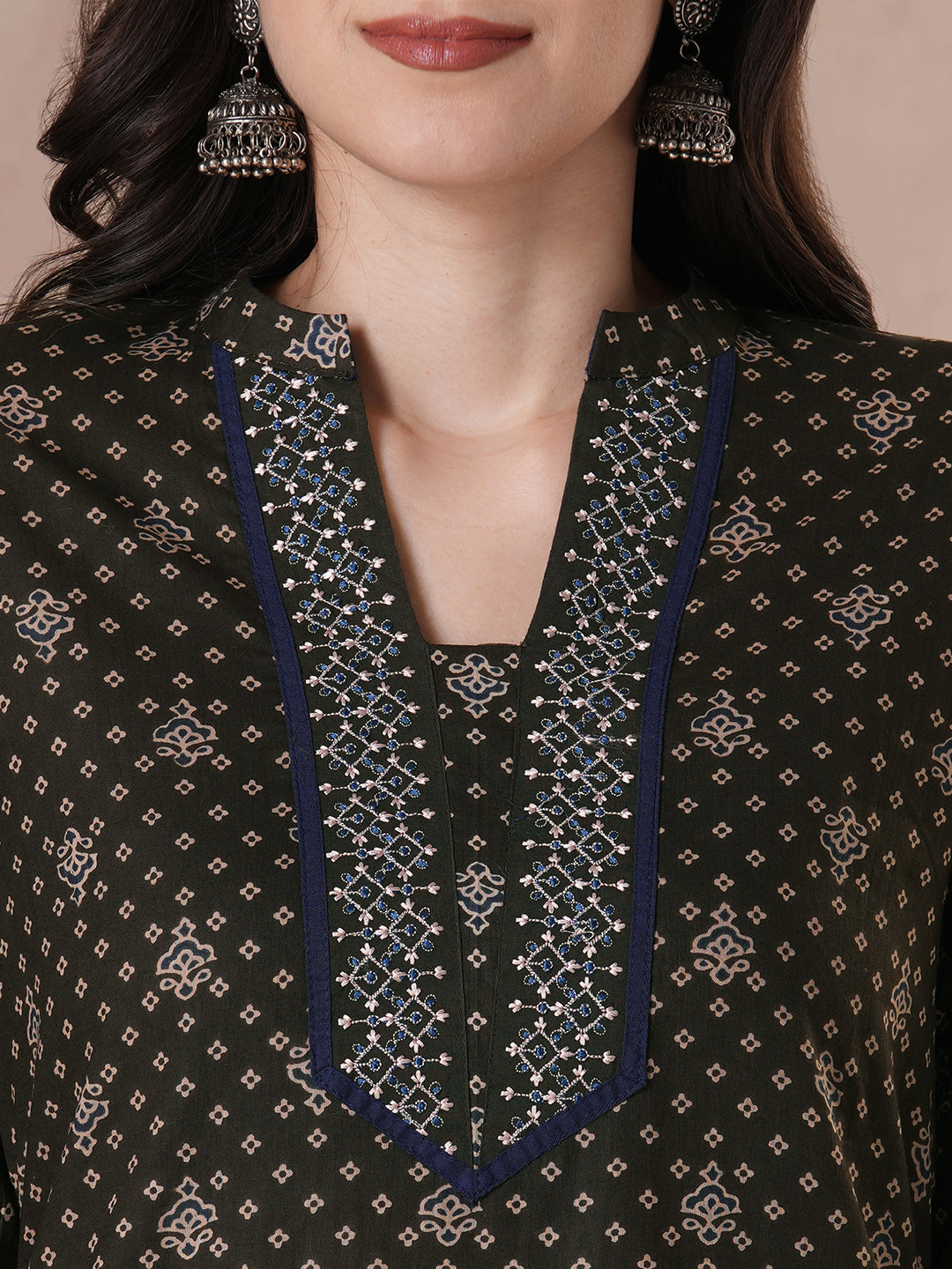 Charcoal Black Micro Print Kurta Set with Lace Detail.