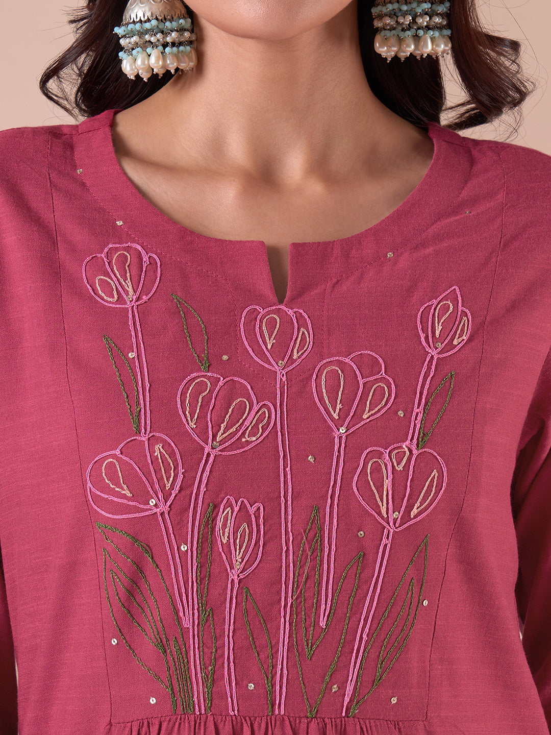Flared south cotton dupatta Set with dori work, Plain Bottom & Printed Kota Zari Dupatta.