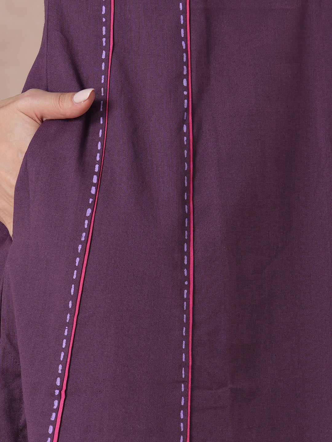Stylish Purple Cotton A-Line Kurta with Intricate Embroidered Yoke