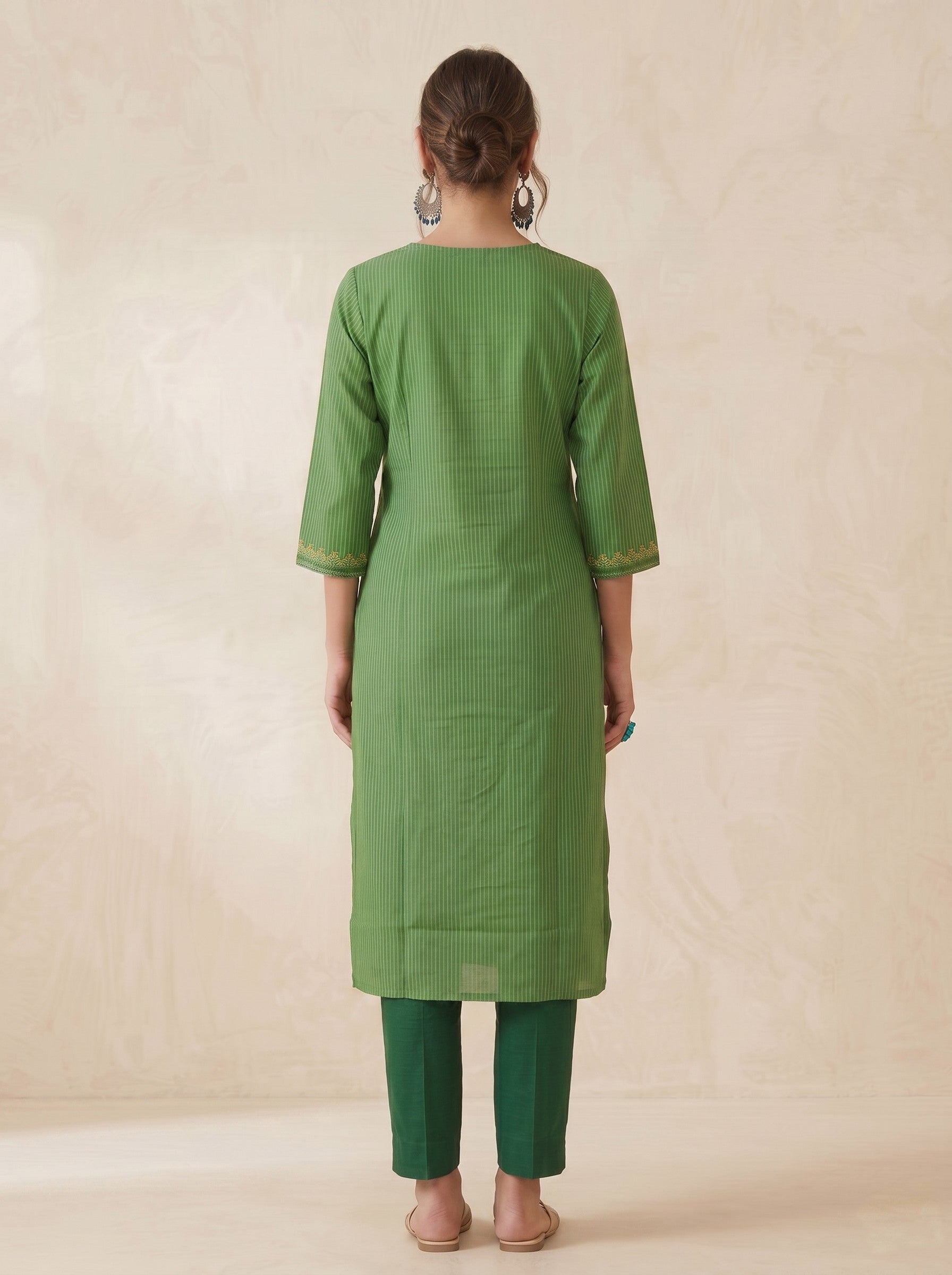 Straight Fit Princess Dobby Kurta with Dual Color Block Print and Stripe Detail.