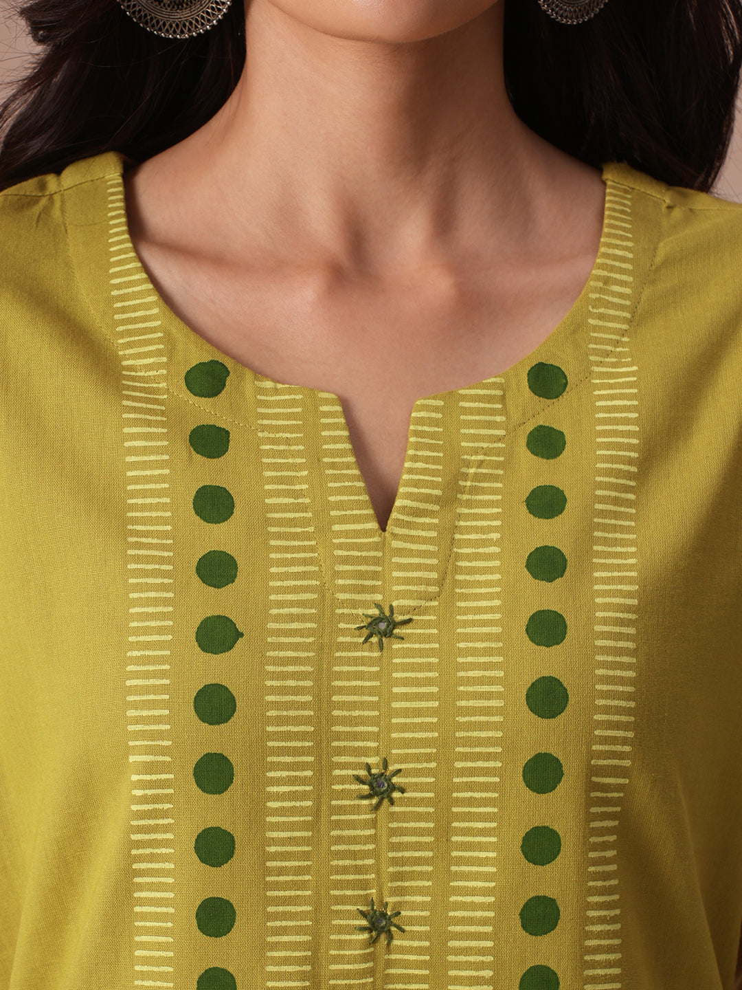 A-Line Cotton Flex Kurta Set with Hand Block Print, Mirror Work & Matching Palazoo.