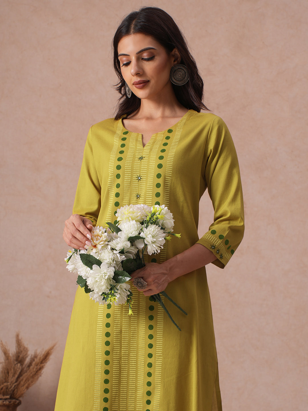 A-Line Cotton Flex Kurta Set with Hand Block Print, Mirror Work & Matching Palazoo.