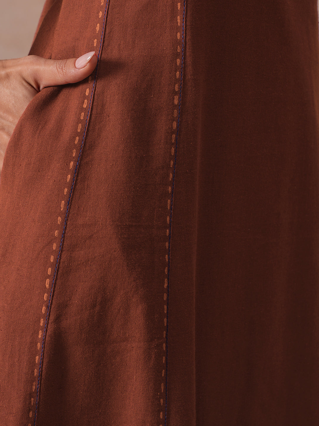 Pocketed A-Line Cotton Flex Kurta set with Block Print and Handwork Paired with Palazoo.
