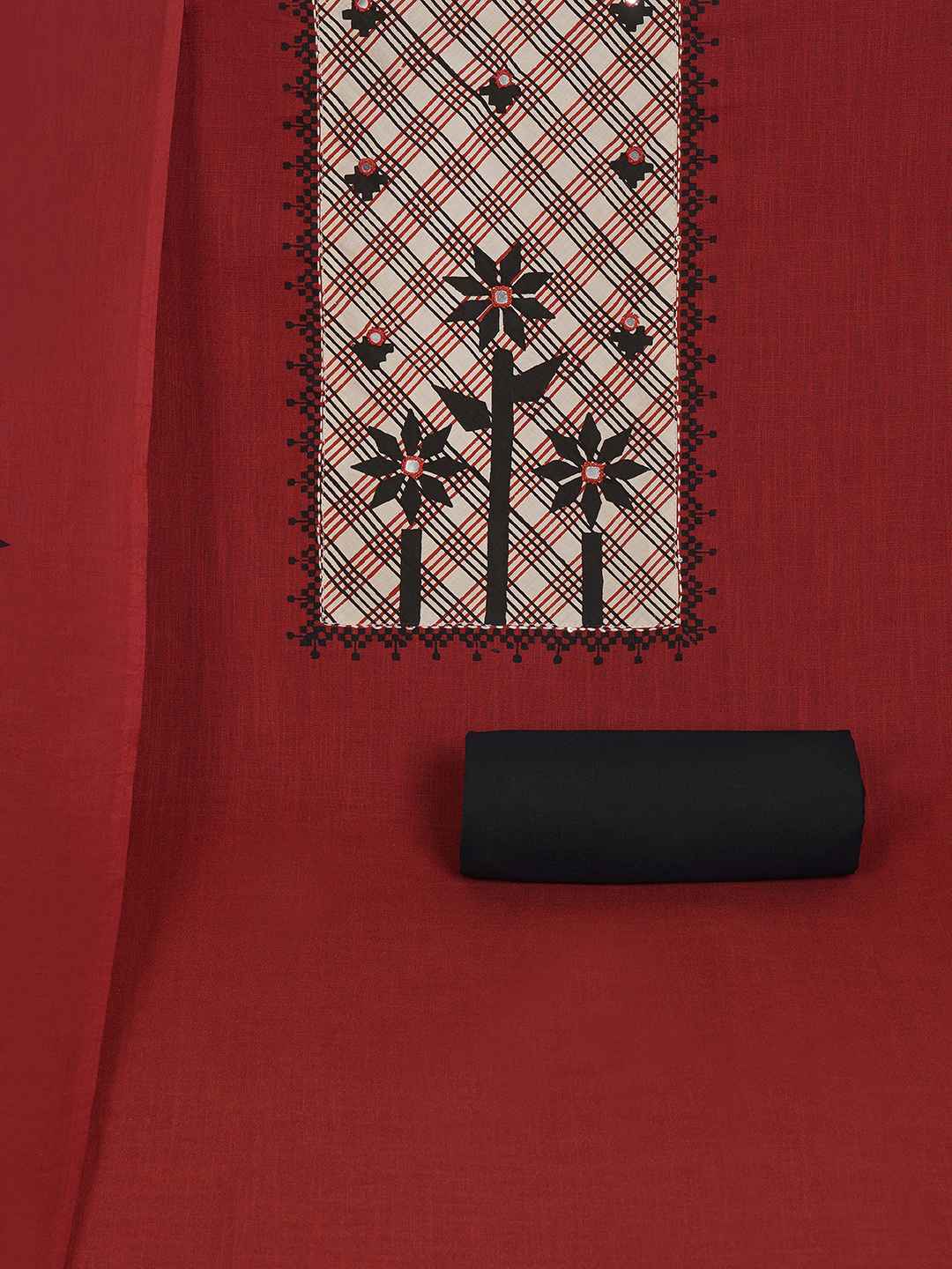 Printed dress material with Contrast Yoke and Dual-Tone Dupatta.(Rust)