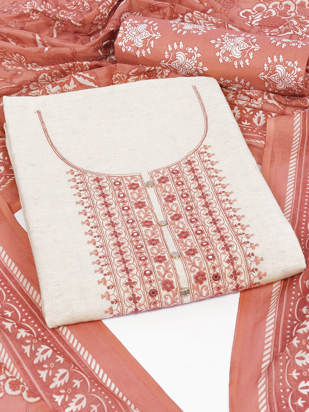 Cotton Flex Embroidered dress material with Printed Bottom & printed dupatta.