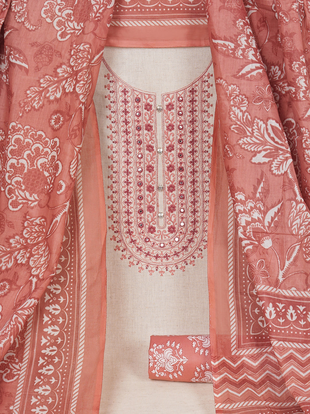 Cotton Flex Embroidered dress material with Printed Bottom & printed dupatta.