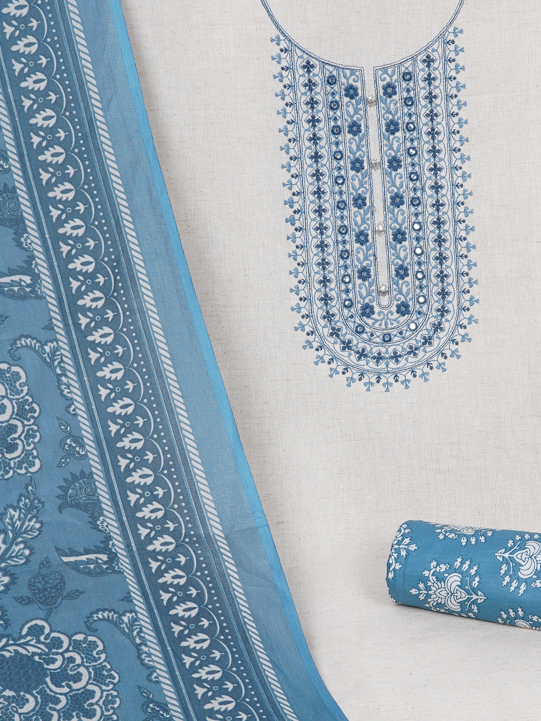 Cotton Flex Embroidered dress material with Printed Bottom & printed dupatta.