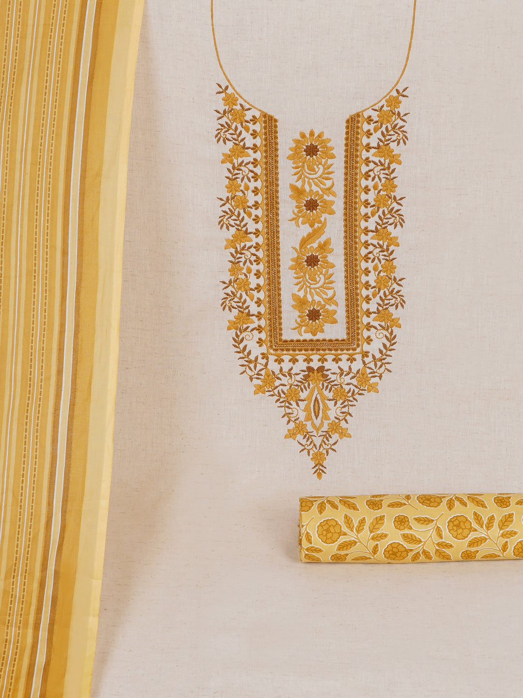 Cotton Flex Embroidered dress material with Printed Bottom & printed dupatta.