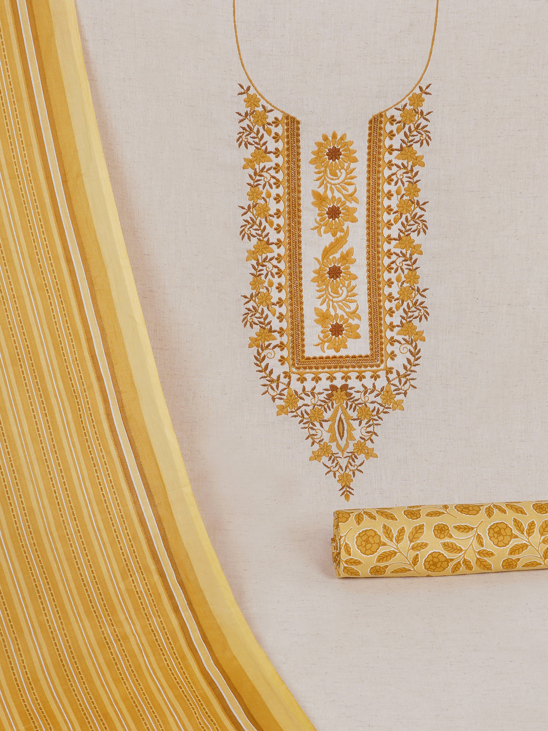 Cotton Flex Embroidered dress material with Printed Bottom & printed dupatta.