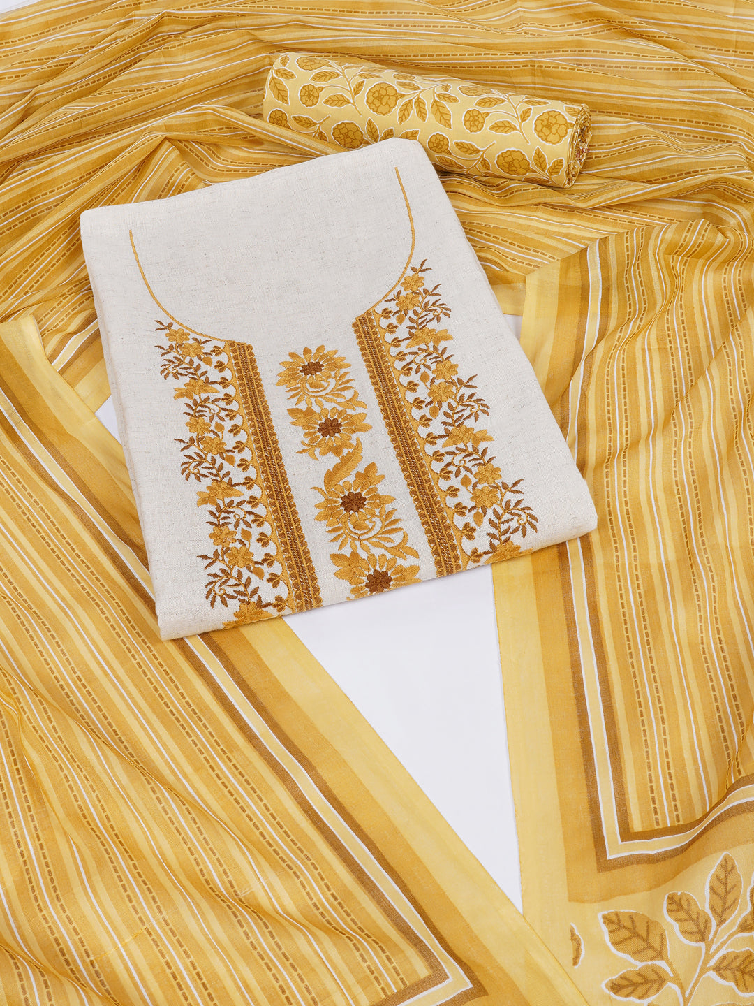 Cotton Flex Embroidered dress material with Printed Bottom & printed dupatta.