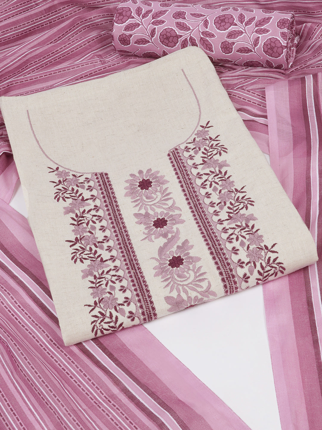 Cotton Flex Embroidered dress material with Printed Bottom & printed dupatta.