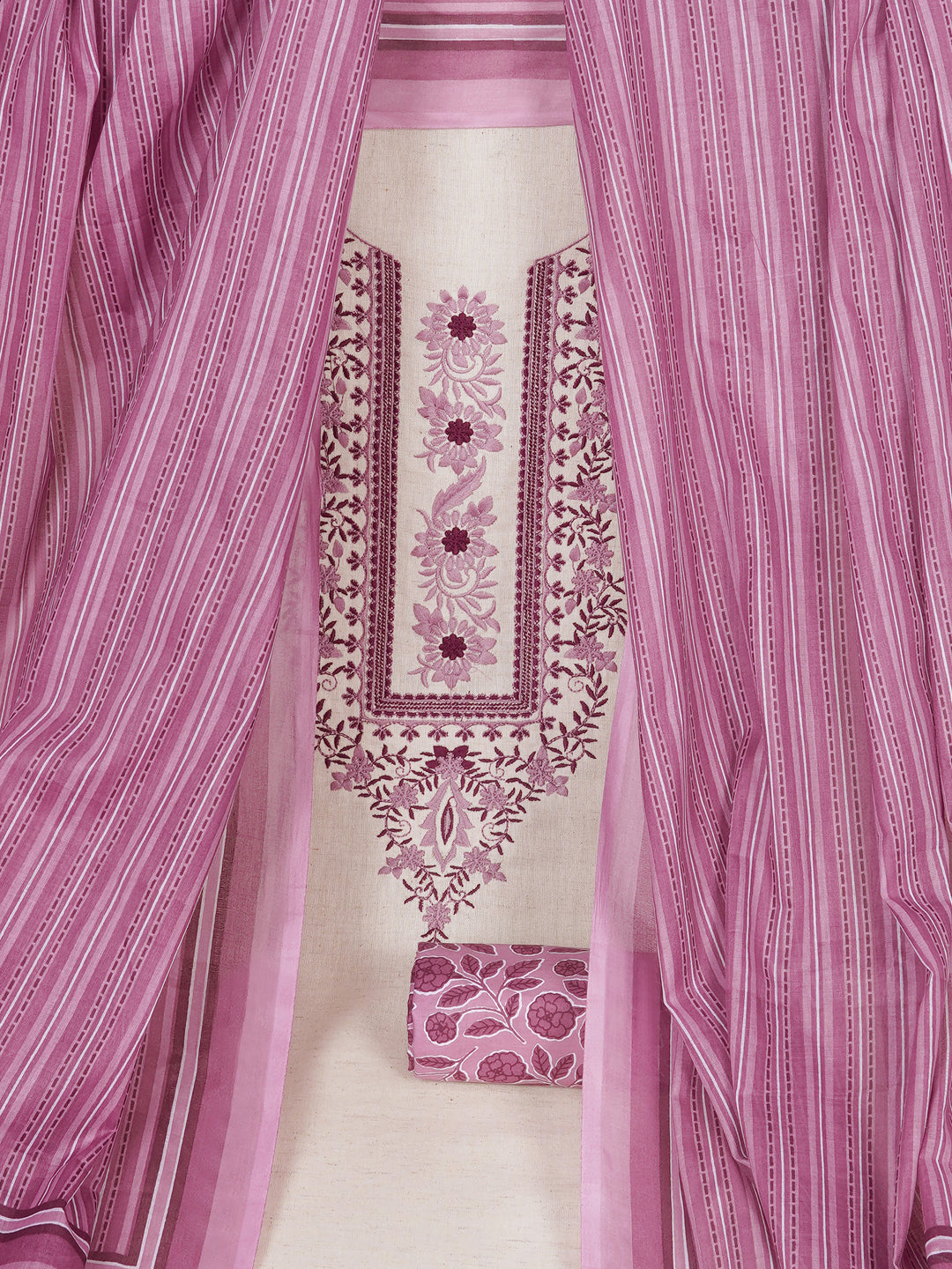 Cotton Flex Embroidered dress material with Printed Bottom & printed dupatta.