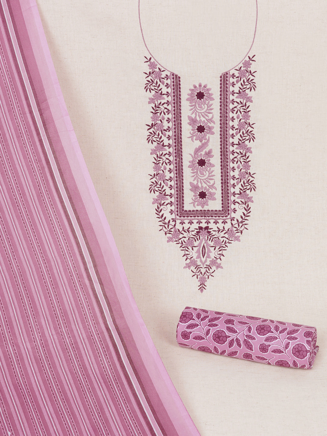 Cotton Flex Embroidered dress material with Printed Bottom & printed dupatta.